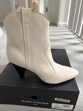 Marc Fisher Ivory Leather Pointed Ankle Boot